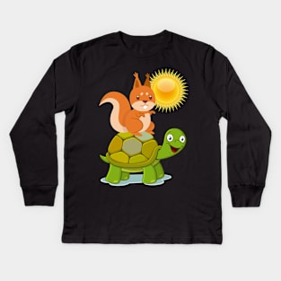 The squirrel is riding on a turtle Kids Long Sleeve T-Shirt